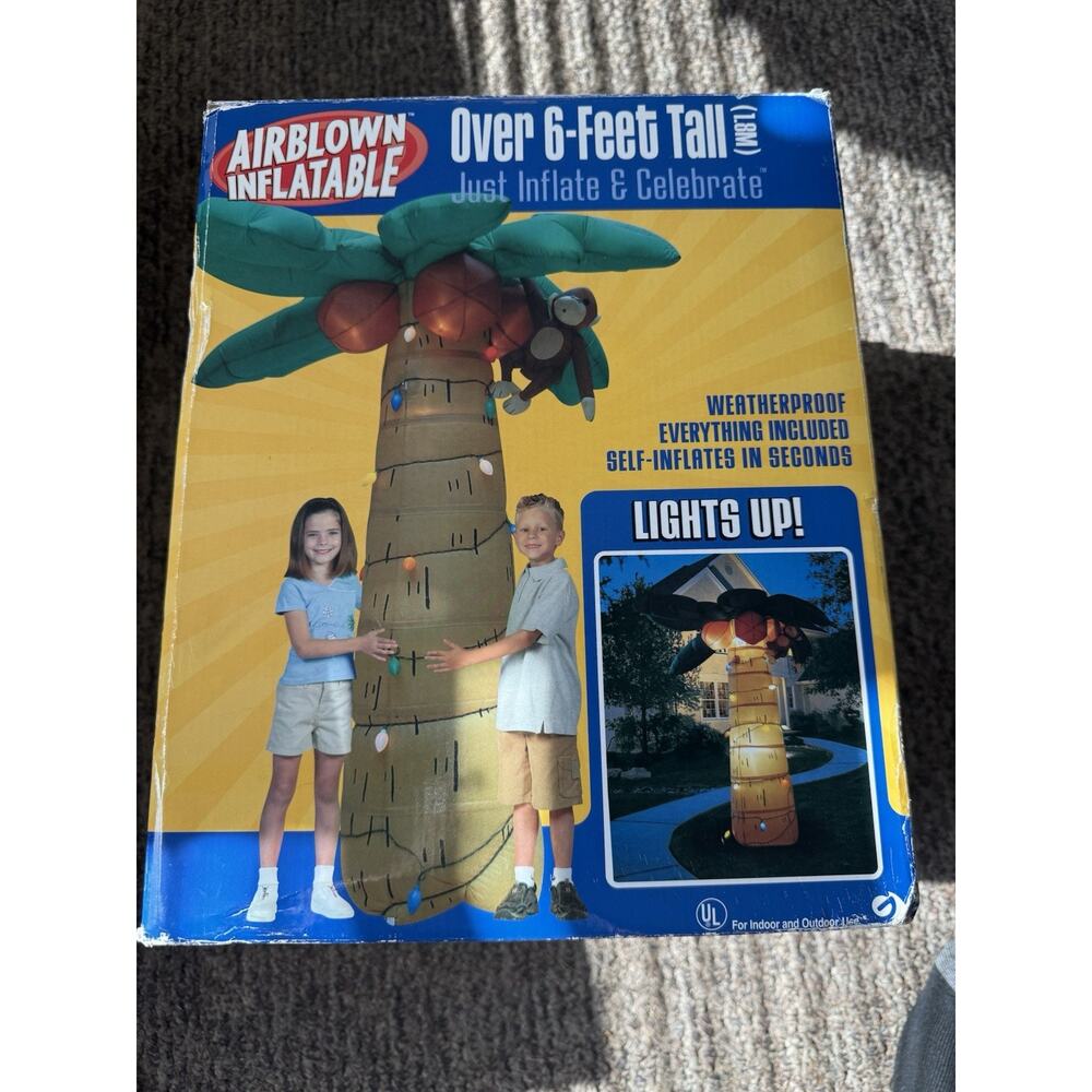 GEMMY 2004AIRBLOWN INFLATABLE OVER 6' TROPICAL LIGHTED PALM TREE COCONUT MONKEY